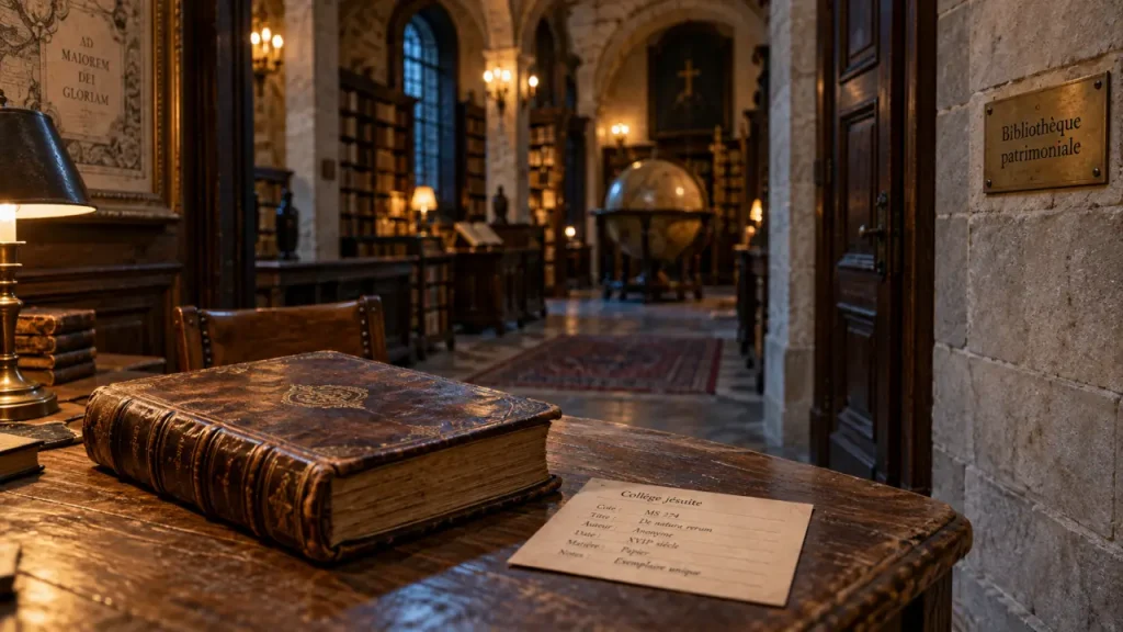 Bibliothèque patrimoine Dijon dans l’ancien collège des Godrans, corridor et livres anciens