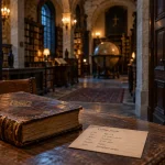 Bibliothèque patrimoine Dijon dans l’ancien collège des Godrans, corridor et livres anciens