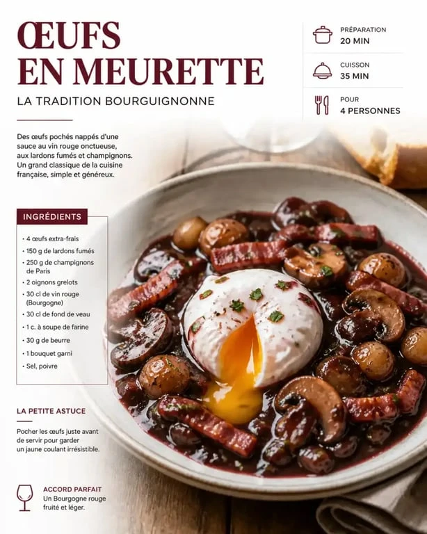 Recette traditionnelle des œufs en meurette, spécialité culinaire dijonnaise pour les meilleurs restaurants de Dijon 2026