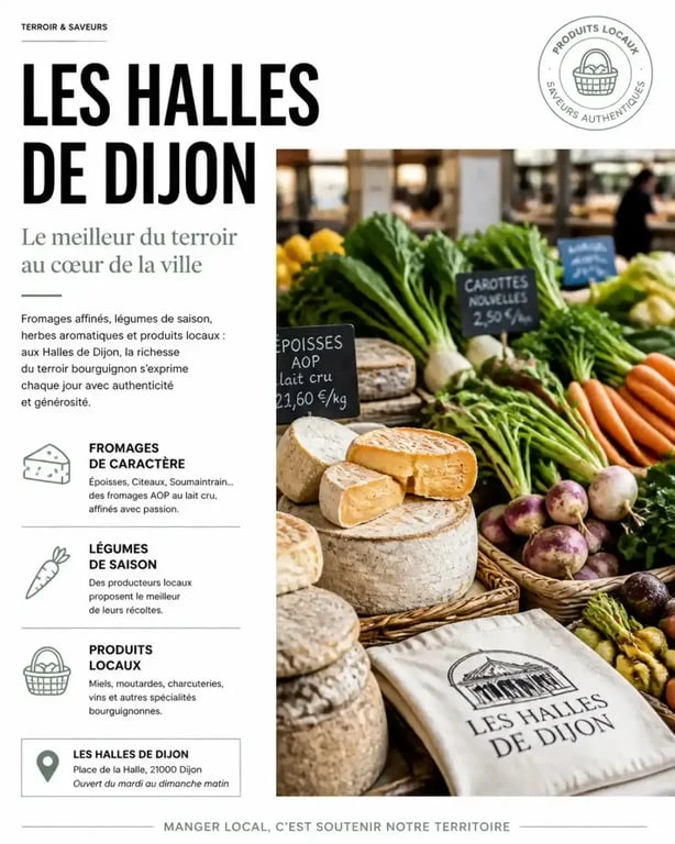 Étal de produits frais sur les marchés de Dijon