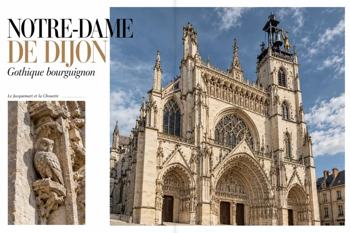 Dijon monuments a visiter : église Notre-Dame, Jacquemart et Chouette