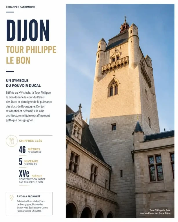 Vue architecturale de la tour Philippe le Bon à Dijon, monument historique emblématique