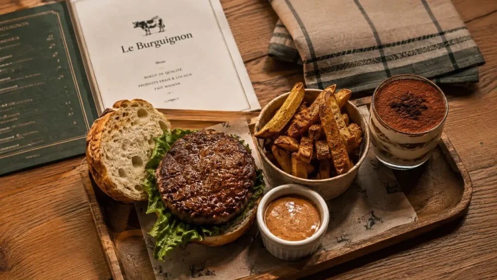 Le bourguignon burger dijon : burger maison, frites épicées, livraison