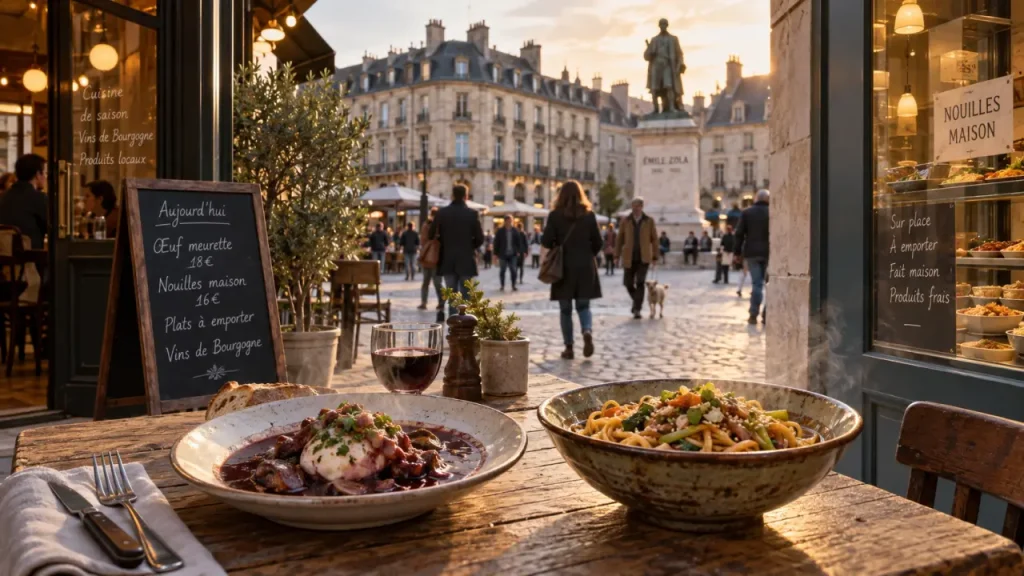 Restaurants place emile zola dijon : noodles maison et œuf meurette
