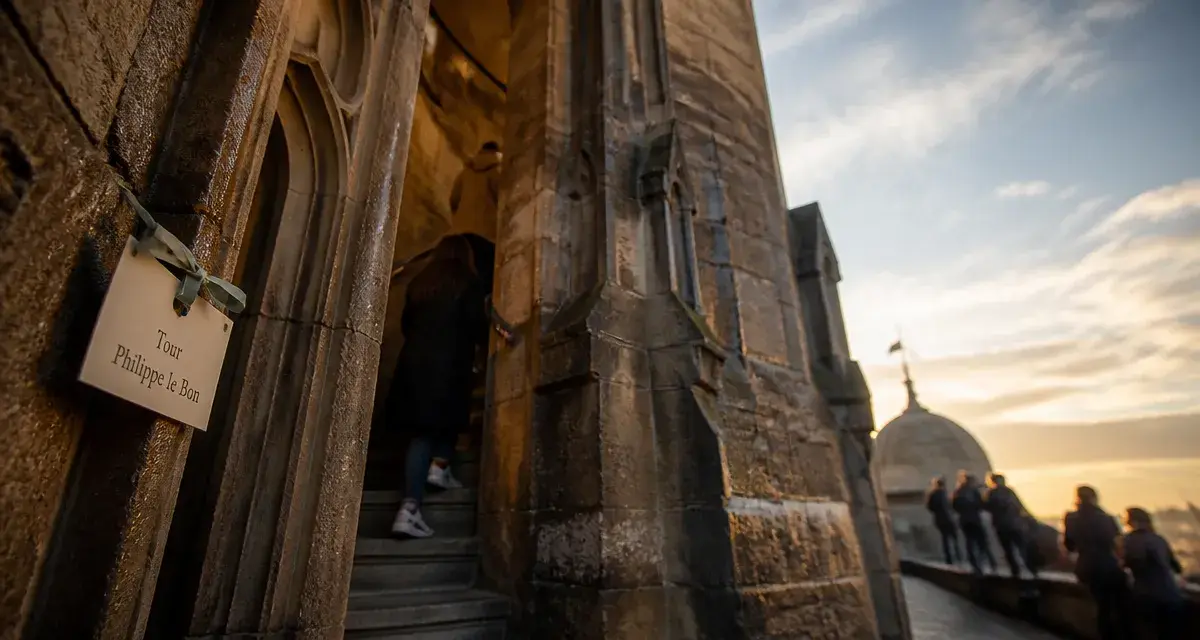 Visiter la tour philippe le bon dijon : escalier et panorama
